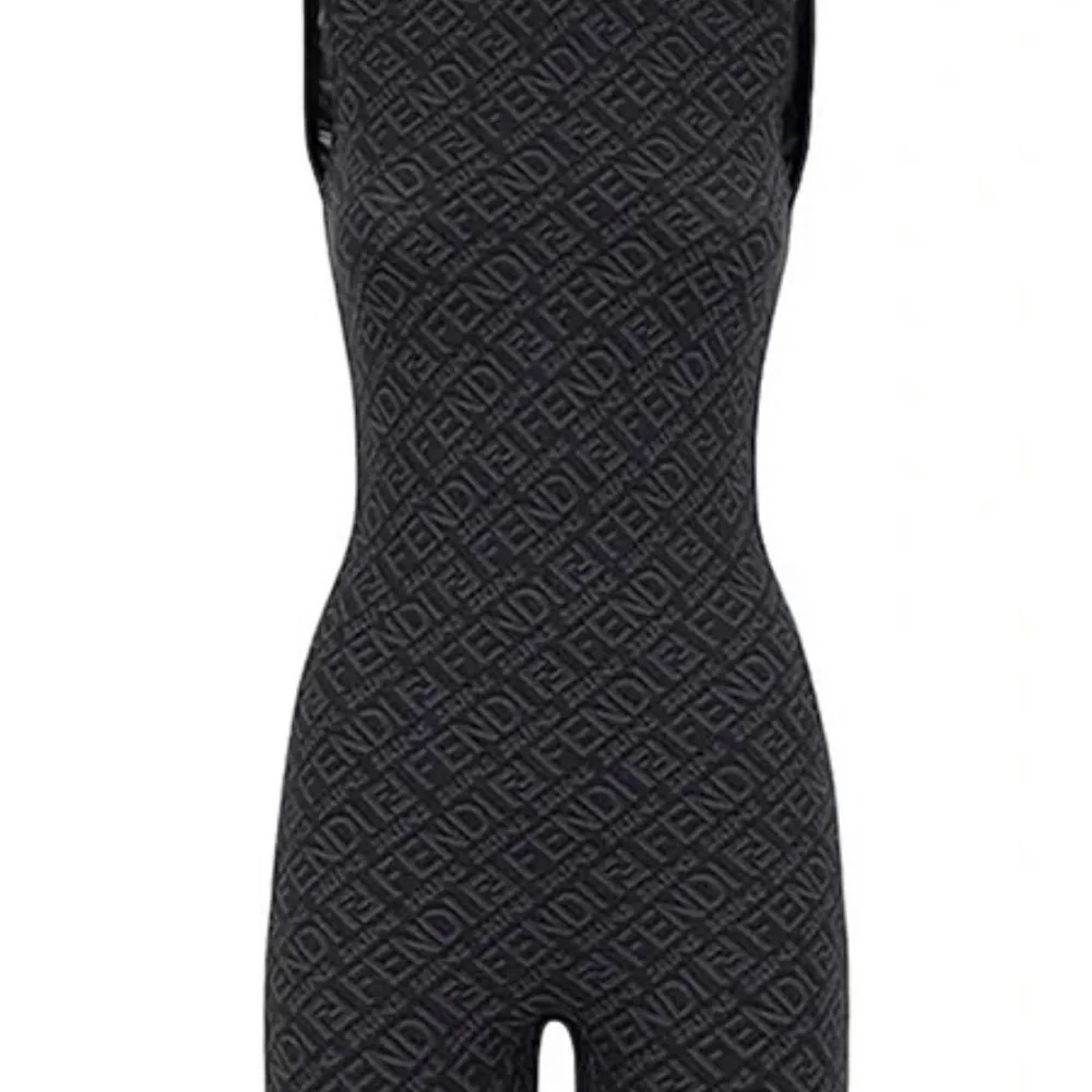 SKIMS X FENDI LOGO BLACK MID THIGH ROMPER SZ XL-Never Worn - Picture 3 of 8